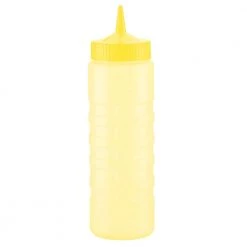 Traex "COLOR MATE SQUEEZE BOTTLE DISPENSER, 24oz, WIDE MOUTH, STANDARD CAP, MOULDED IN OUNCE MARKING, POLYETHYLENE, YELLOW BOTTLE" Kitchenware