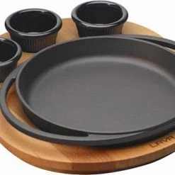 Lava Metal LAVA ROUND DISH AND WOODEN PLATTER WITHOUT SAUCE CUPS - š?20 CM Kitchenware