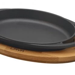 Lava Metal Kitchenware LAVA CAST IRON OVAL DISH AND WOODEN PLATTER