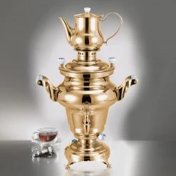 Mabrook Hotel Supplies BEEM SAMOVAR REBECCA GOLD PLATED 5L WITH TEA POT Beverage & Ice Makers