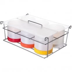 Carlisle Store 'N Pour® Condiment Caddy, 12"L X 9"W X 4-3/4"H, (6) Wide Mouth With Acrylic Cover, Polyethylene, Clear