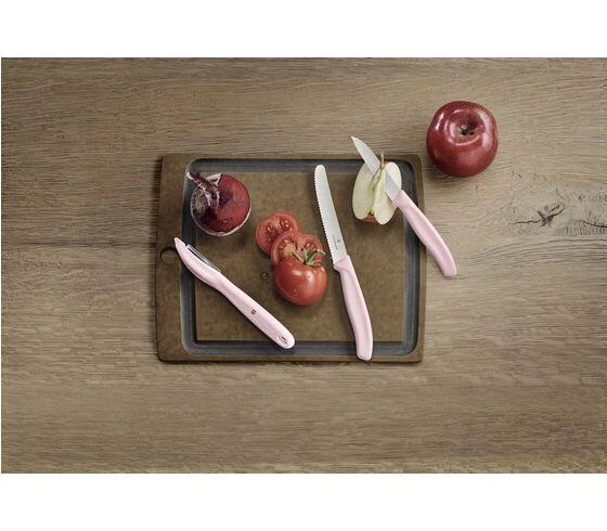VICTORINOX PARING KNIFE SET WITH PEELER, 3 PIECES - ROSE Kitchenware 3 VICTORINOX PARING KNIFE SET WITH PEELER, 3 PIECES - ROSE Kitchenware