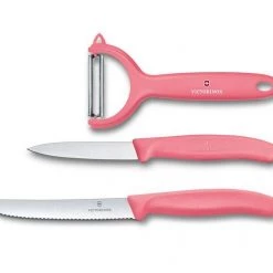 VICTORINOX PARING KNIFE SET WITH PEELER, 3 PIECES - LIGHT RED