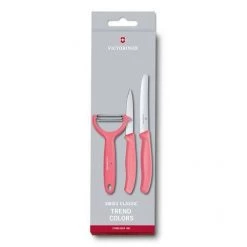 VICTORINOX PARING KNIFE SET WITH PEELER, 3 PIECES - LIGHT RED