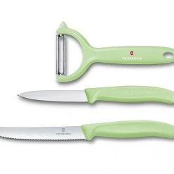 VICTORINOX PARING KNIFE SET WITH PEELER, 3 PIECES - LIGHT GREEN