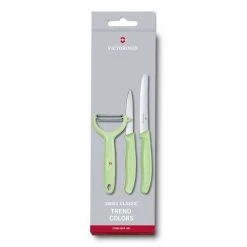 VICTORINOX PARING KNIFE SET WITH PEELER, 3 PIECES - LIGHT GREEN