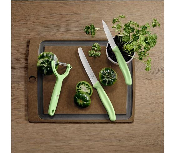 VICTORINOX PARING KNIFE SET WITH PEELER, 3 PIECES - LIGHT GREEN 3 VICTORINOX PARING KNIFE SET WITH PEELER, 3 PIECES - LIGHT GREEN