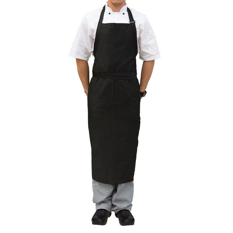 Chefwork Uniform Large Black Bib Apron With Adjustable Neck Buckle. 1 Chefwork Uniform Large Black Bib Apron With Adjustable Neck Buckle.