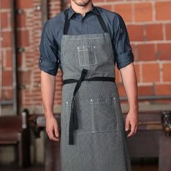 Chefwork PORTLAND DENIM STRIPE CHEF APRON,COLOR:INDIGO BLUE