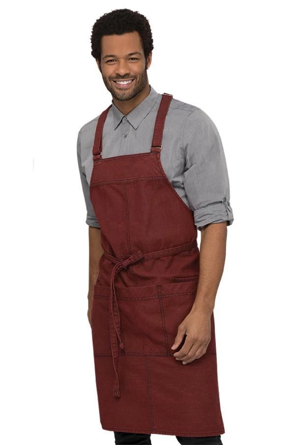 Chefwork UPTOWN CROSS BACK BIB APRON URBAN,COLOR:RED-NAVY Uniform 1 Chefwork UPTOWN CROSS BACK BIB APRON URBAN,COLOR:RED-NAVY Uniform