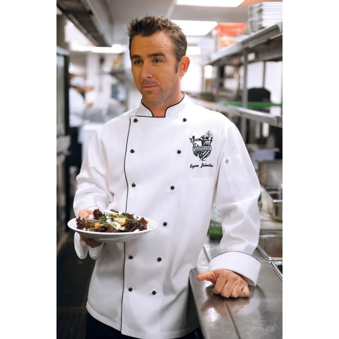 Chefwork Uniform NEW PORT EXECUTIVE CHEF COAT MENS P/C WITH STUD STR,COLOR:WHITE 1 Chefwork Uniform NEW PORT EXECUTIVE CHEF COAT MENS P/C WITH STUD STR,COLOR:WHITE