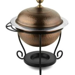 SG Serving Ware Tableware S.S HAMMERED ANTIQUE COPPER FINISH ROUND CHAFING DISH(1.75LTR)