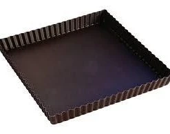 Gobel Kitchenware SQUARE TART MOULD - FLUTED EDGES - FIXED BOTTOM - NON STICK
