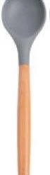 MM - Premium SILICONE + NYLON BLADE UTENSILS W/BEEHCH WOOD HANDLE, SOLID SPOON, 12-3/5" (320MM) Kitchenware