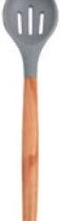 MM - Premium SILICONE + NYLON BLADE UTENSILS W/BEEHCH WOOD HANDLE, SLOTTED SPOON, 12-3/5" (320MM)