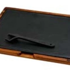 Lava Metal WOODEN SERVICE PLATTER WITH HOT PLATE CAST IRON(5 PIECES SILICON SEPERATOR,BETWEEN WOOD AND PLATE)DIM:30X40 CM(WHITOUT GRIPPER) Kitchenware