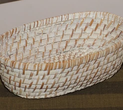 SPH Basket BAMBOO OVAL BREAD BASKET 26X16XH8CM WHITE WASH Food Display