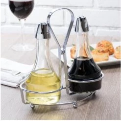 TABLECRAFT OIL & VINEGAR SET WITH CHROME RACK