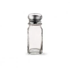 Traex "DRIPCUT SALT & PEPPER SHAKERS; 2 OZ, GLASS SQUARE JAR WITH C"