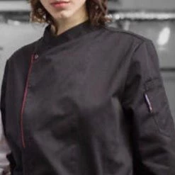 Checked Out Uniform CHEF JACKET BLACK RED LINE PUSS BOTTON