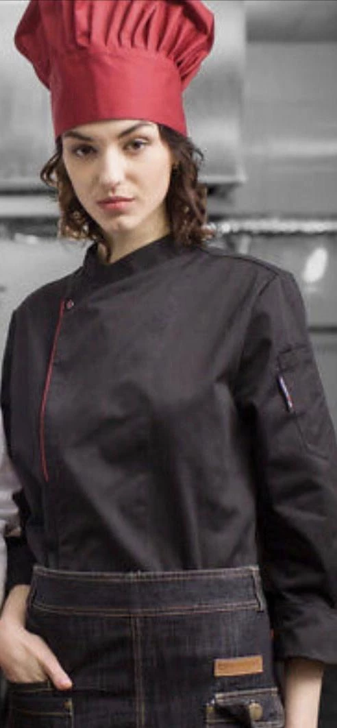 Checked Out Uniform CHEF JACKET BLACK RED LINE PUSS BOTTON 1 Checked Out Uniform CHEF JACKET BLACK RED LINE PUSS BOTTON