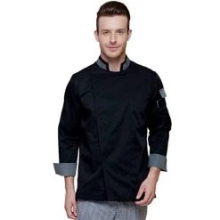 Checked Out Chef Jaket Black And Grey Puss Botton Uniform