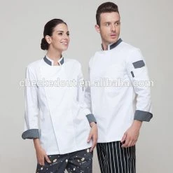 Checked Out Chef Jaket White And Gray Puss Botton Uniform