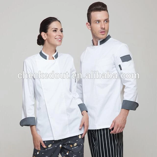 Checked Out Chef Jaket White And Gray Puss Botton Uniform 1 Checked Out Chef Jaket White And Gray Puss Botton Uniform