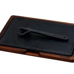Lava Metal Kitchenware IROKO WOODEN PLATTER & CAST IRON HOT PLATE